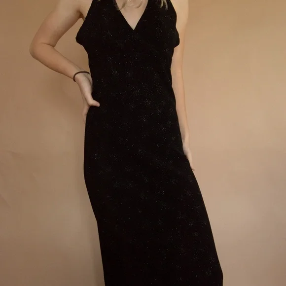 90s Starburst Glitter Halter Evening Gown - Picture 13 of 16